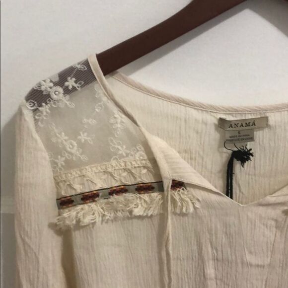Anama Boho Top with Lace and Embroidery, Size S - Picture 1 of 5